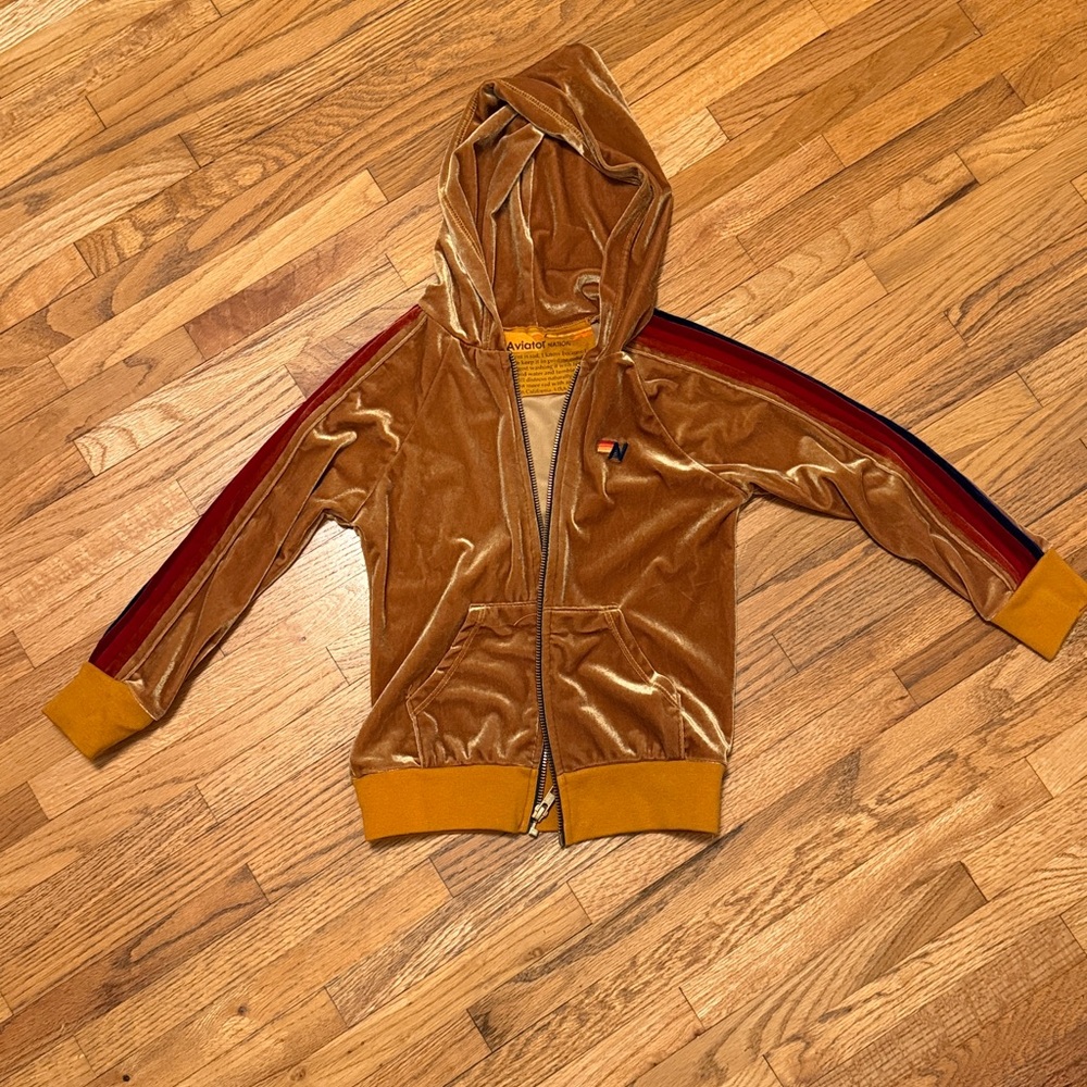 Aviator Nation Gold Velour Hoodie, size 6 - Picture 3 of 6